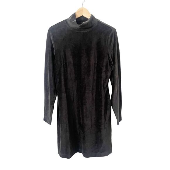 Everlane Black‎ The Velour Mock Neck Long Sleeve Mini Dress - Picture 2 of 7
